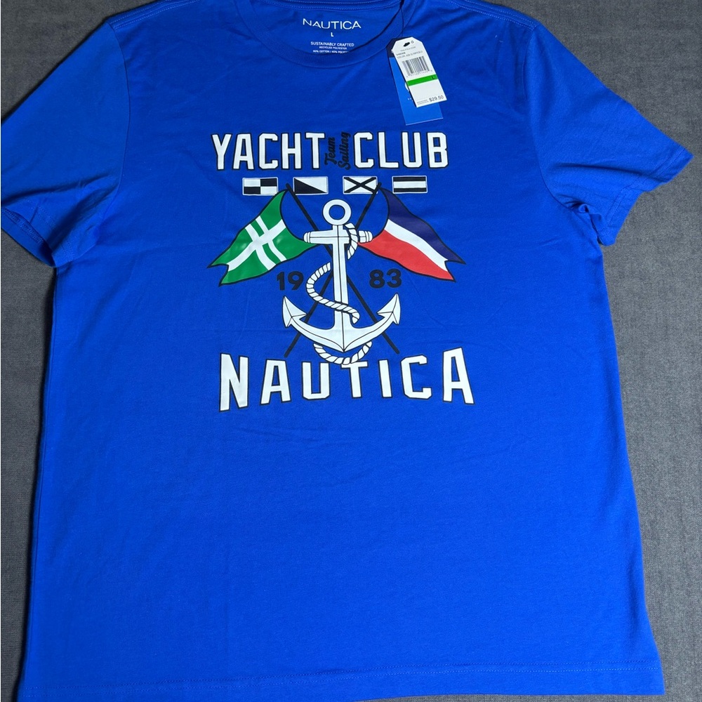 Nautica Blue Short Sleeve Tee with Nautical Design